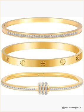 Stainless Steel Stackable Bangle Bracelets Set with Crystal Accents